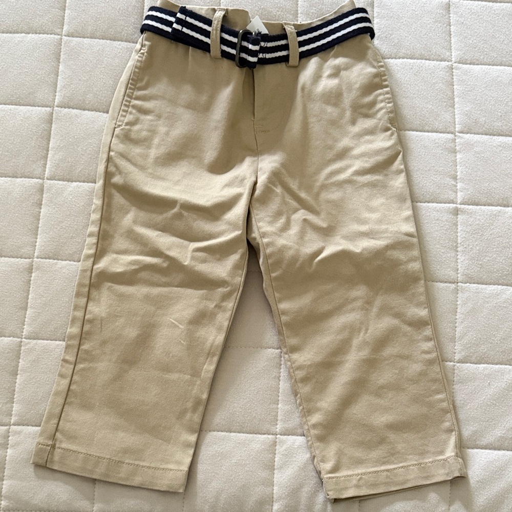 Ralph Lauren Kids Beige Chino Pants with Striped Belt